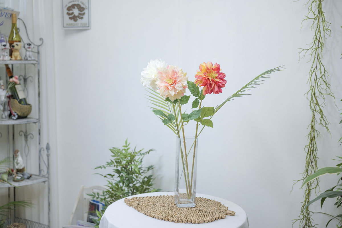 실크플라워 데코레이 다알리아 꽃 가지 62cm