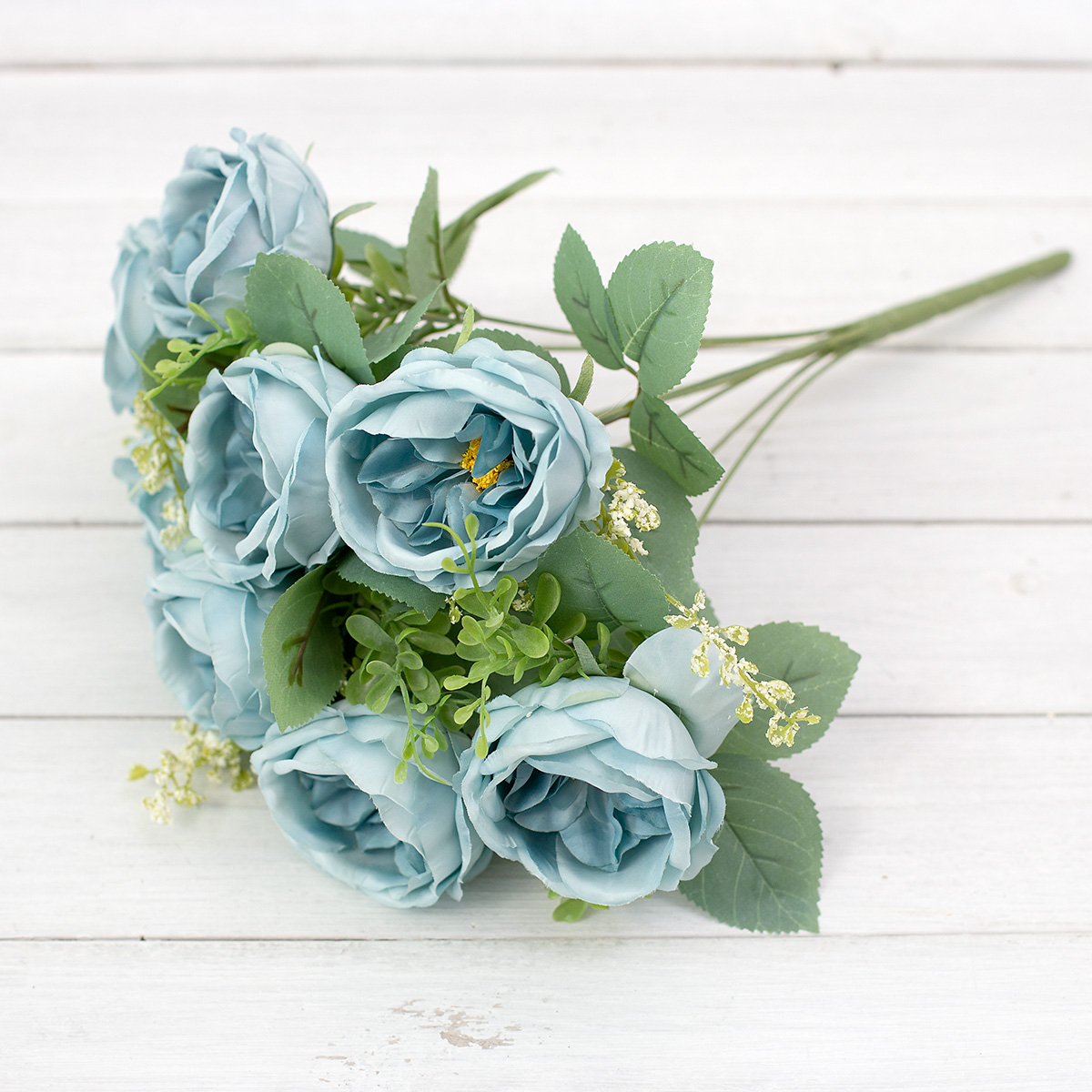 실크플라워 장미조화 잉글리쉬 줄리엣 로즈 조화꽃 부쉬 블루 테이블에놓은사진