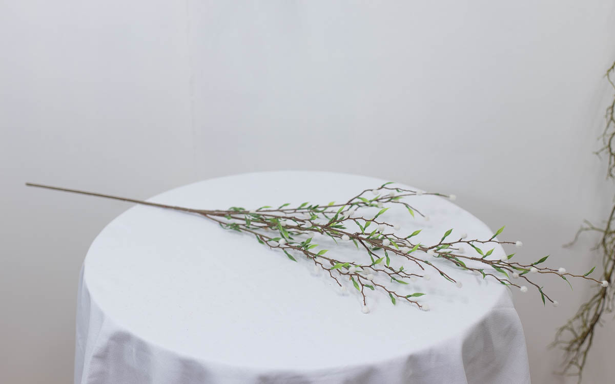 실크플라워 미모사조화 새순 꽃가지 95cm 화이트