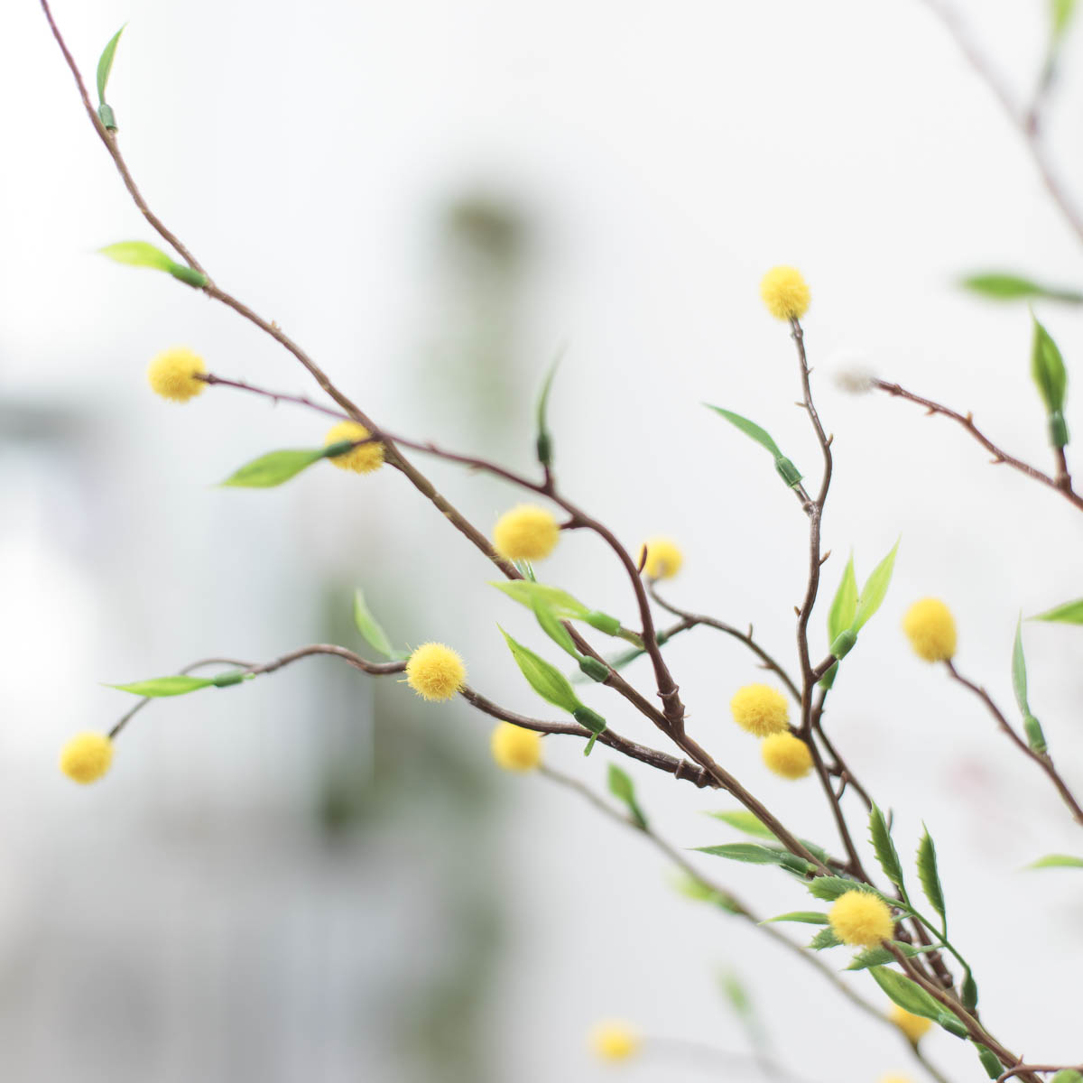 실크플라워 미모사조화 새순 꽃가지 95cm 옐로우