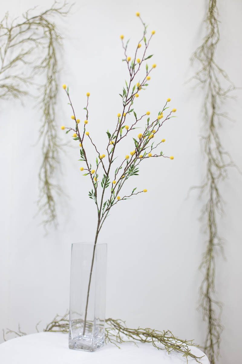 실크플라워 미모사조화 새순 꽃가지 95cm 옐로우