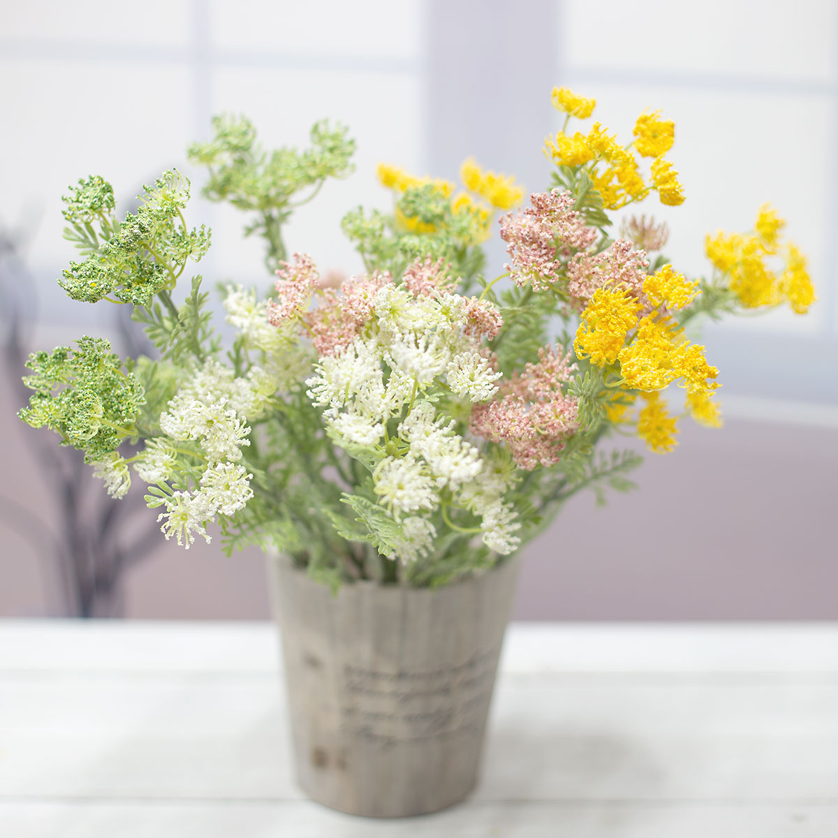 4가지 색상의 썸바디 퀸앤레이스 조화꽃 사진