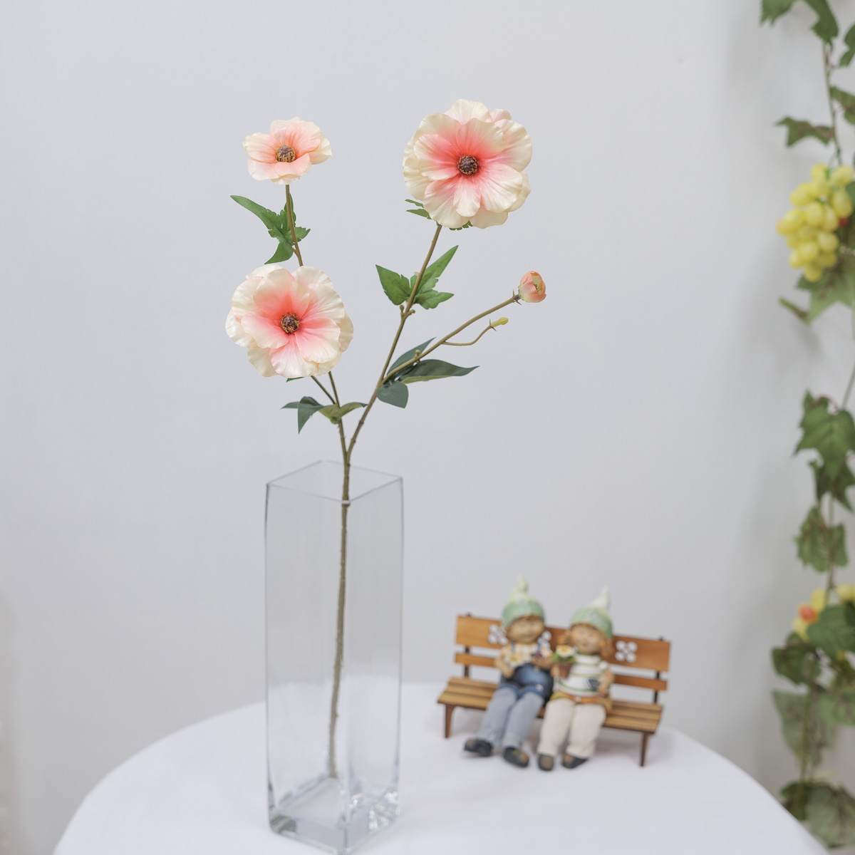 실크플라워 버터플라이 라넌큘러스 조화꽃 가지 65cm 피치