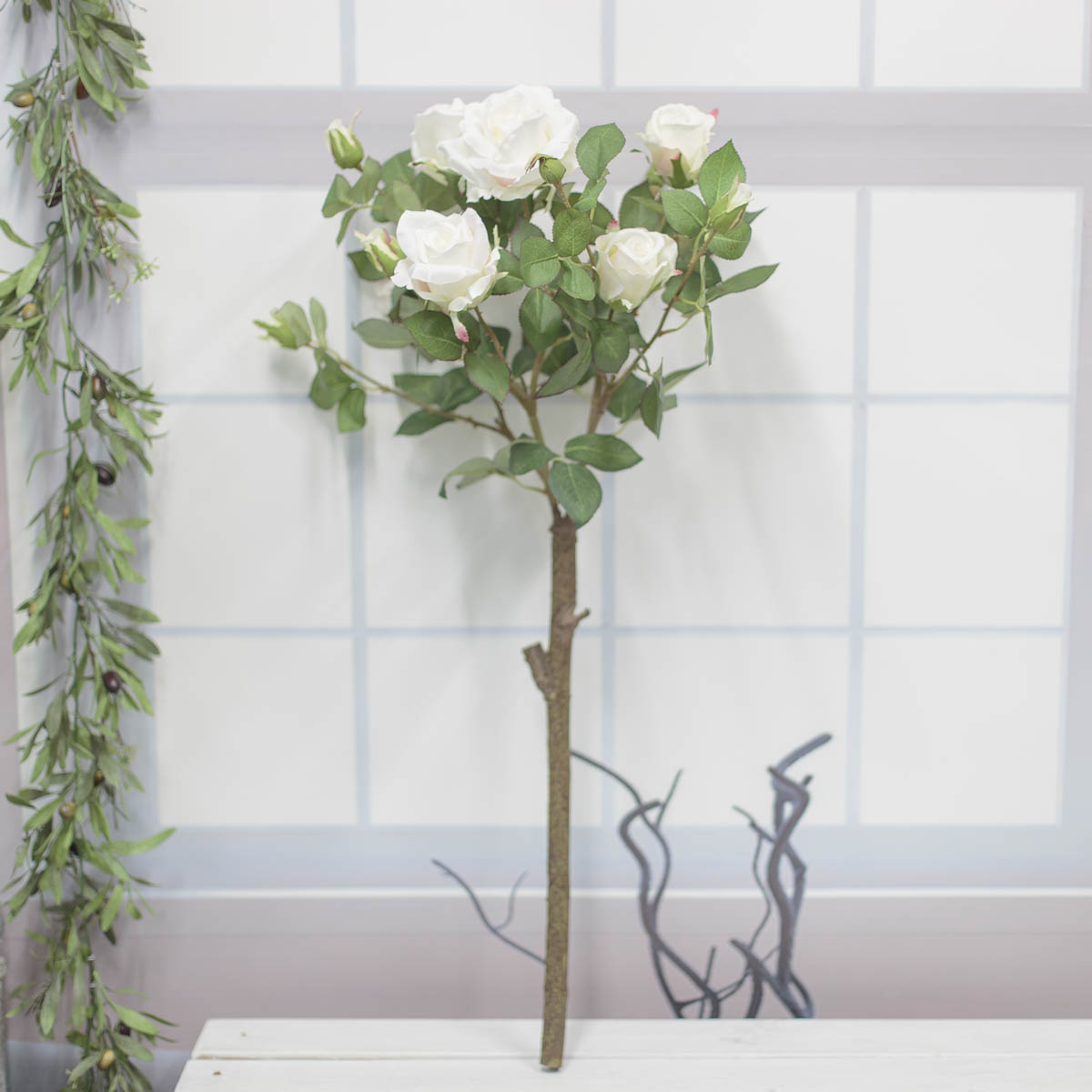 로즈가든 장미꽃조화 인조나무 90cm 크림
