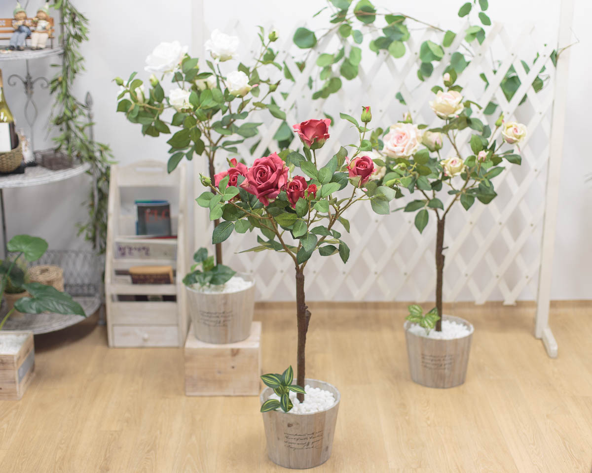 로즈가든 장미꽃조화 인조나무 90cm 화분세팅 샘플사진