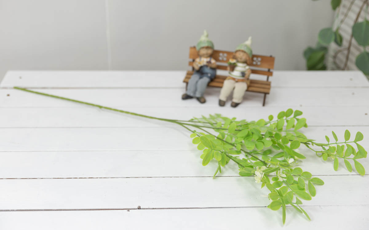 실크플라워 아카시아조화 잎사귀 꽃가지 라이트그린 80cm 크림