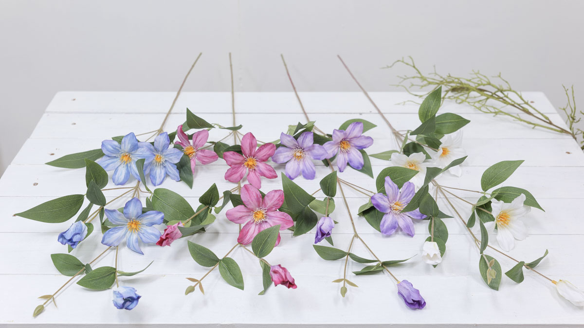 실크플라워 클레마티스조화 꽃 가지 83cm 전체 색상비교 사진