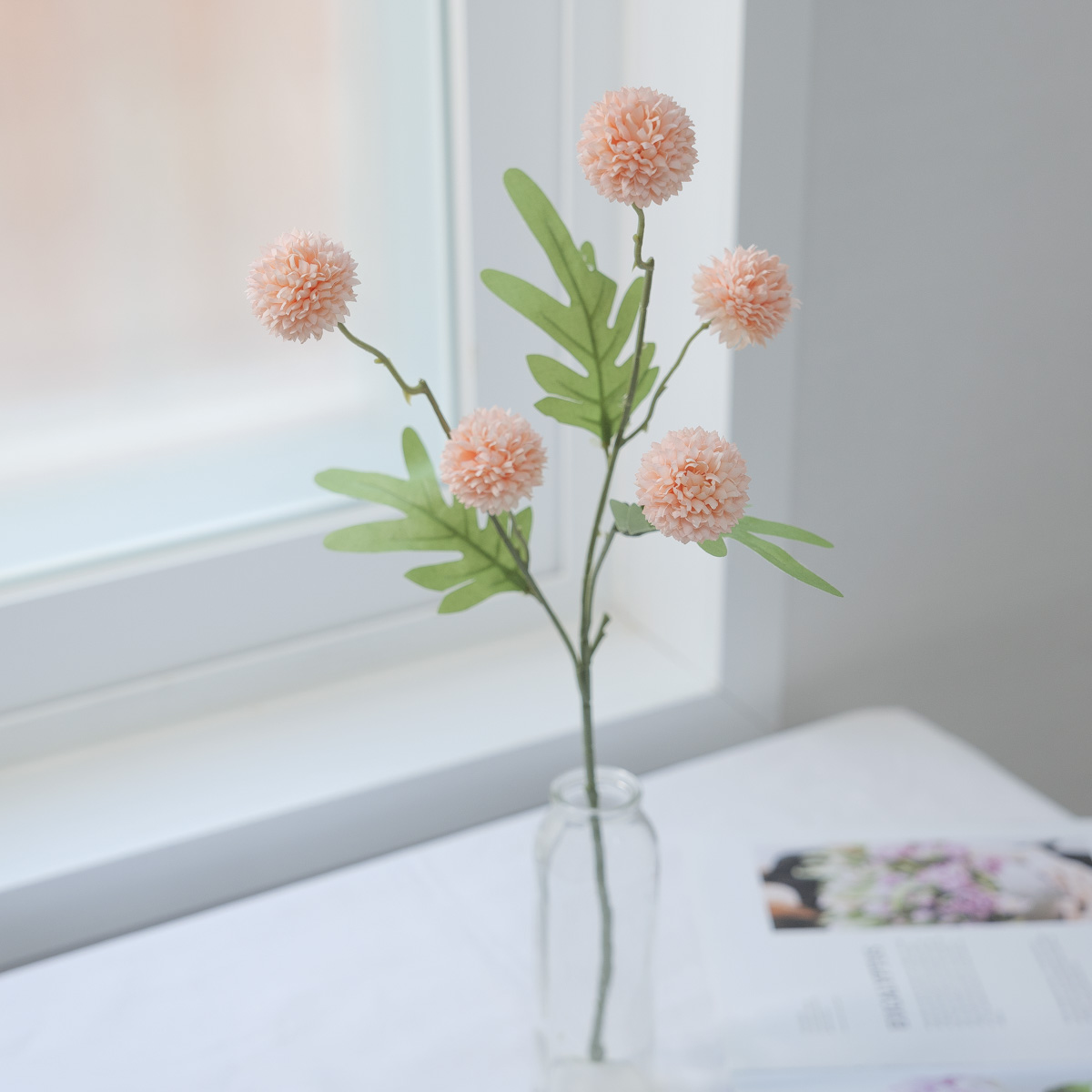 실크플라워 폼폼꽃 조화 미니 알리움 꽃 가지 52cm, 퐁퐁 소국 봄조화 상품 다중이미지 썸네일