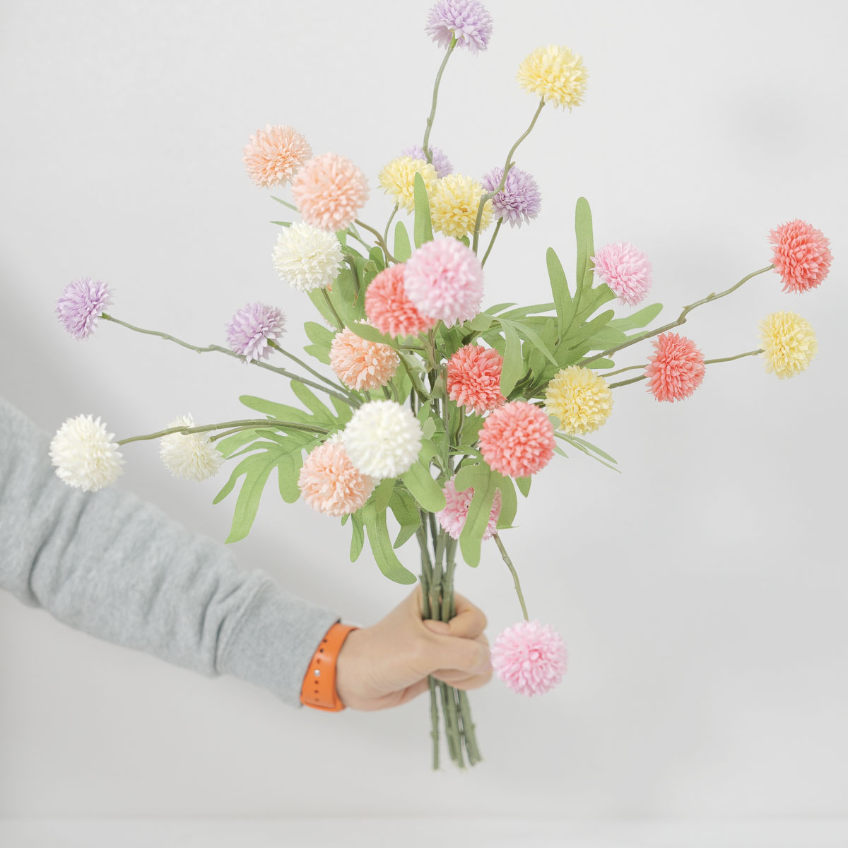 실크플라워 폼폼꽃 조화 미니 알리움 꽃 가지 52cm, 퐁퐁 소국 봄조화 상품 다중이미지 썸네일