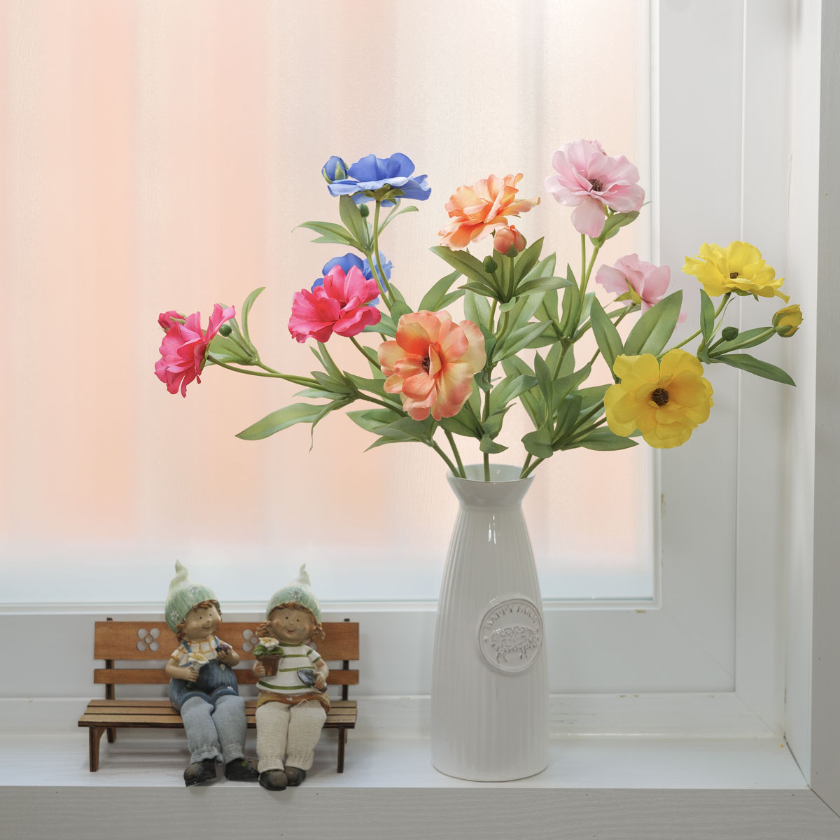 실크플라워 아네모네 리얼 조화꽃 가지 47cm 화병 창가에 장식한 사진
