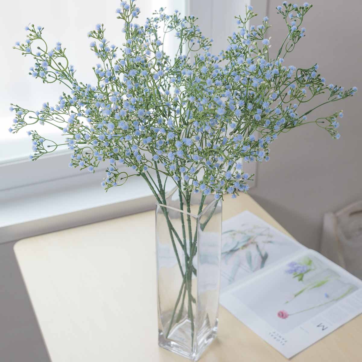 실크플라워 프레쉬 안개꽃조화 가지 60cm 블루 6줄기 화병