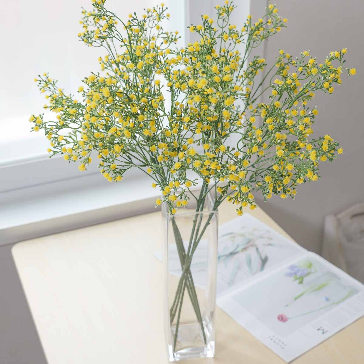 실크플라워 프레쉬 안개꽃조화 가지 60cm 옐로우 6줄기 화병