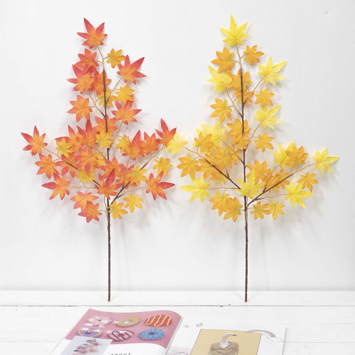 가을조화 단풍잎 조화가지 색상비교