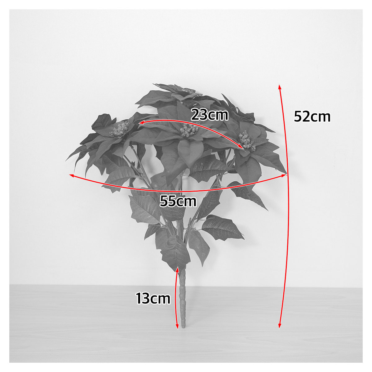 아티플라자 52cm 벨벳 포인세티아 조화부쉬 전체 상세 사이즈 안내